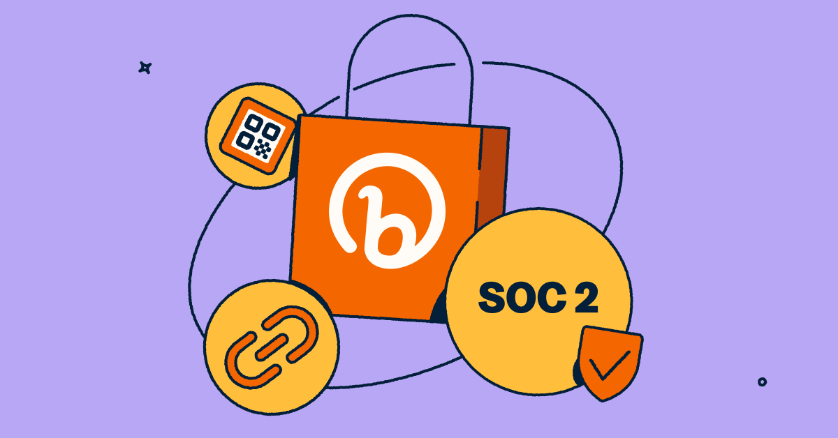 The Bitly logo next to a SOC 2 certification, a QR Code, and a URL symbol.