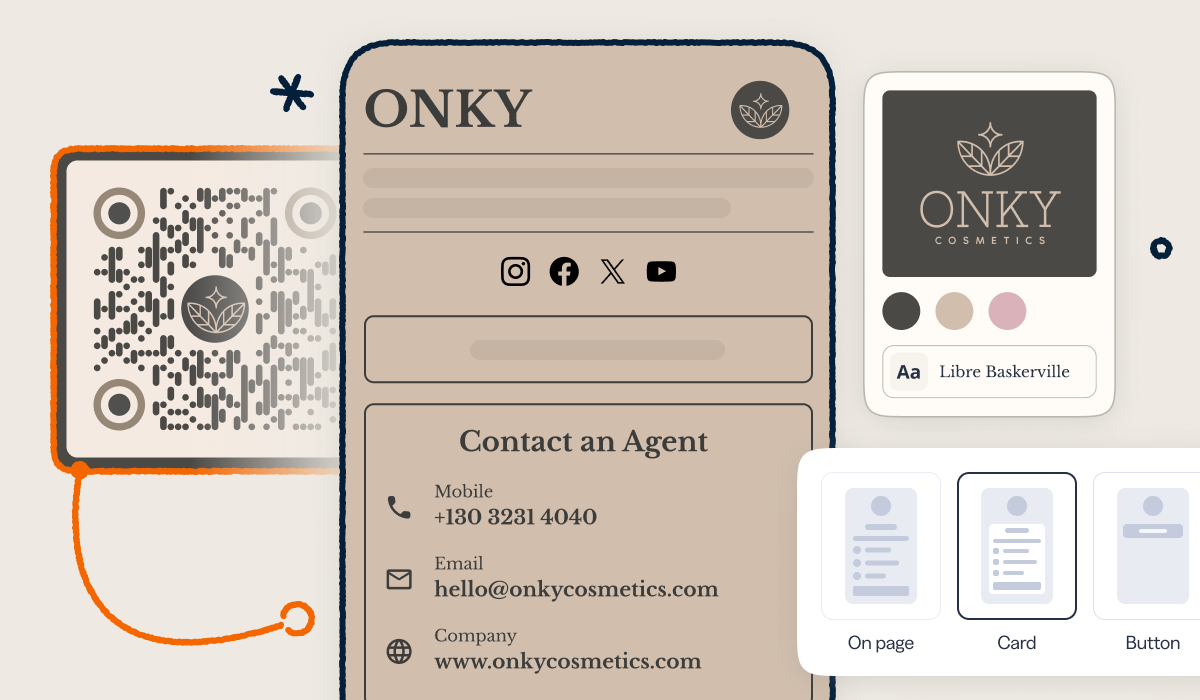 QR Code scan that leads to a digital business card page that you can customize.